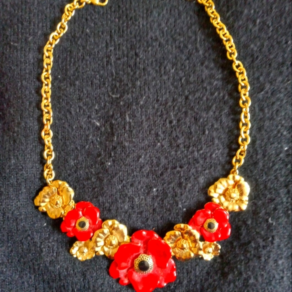 Gold and red enamel statement necklace